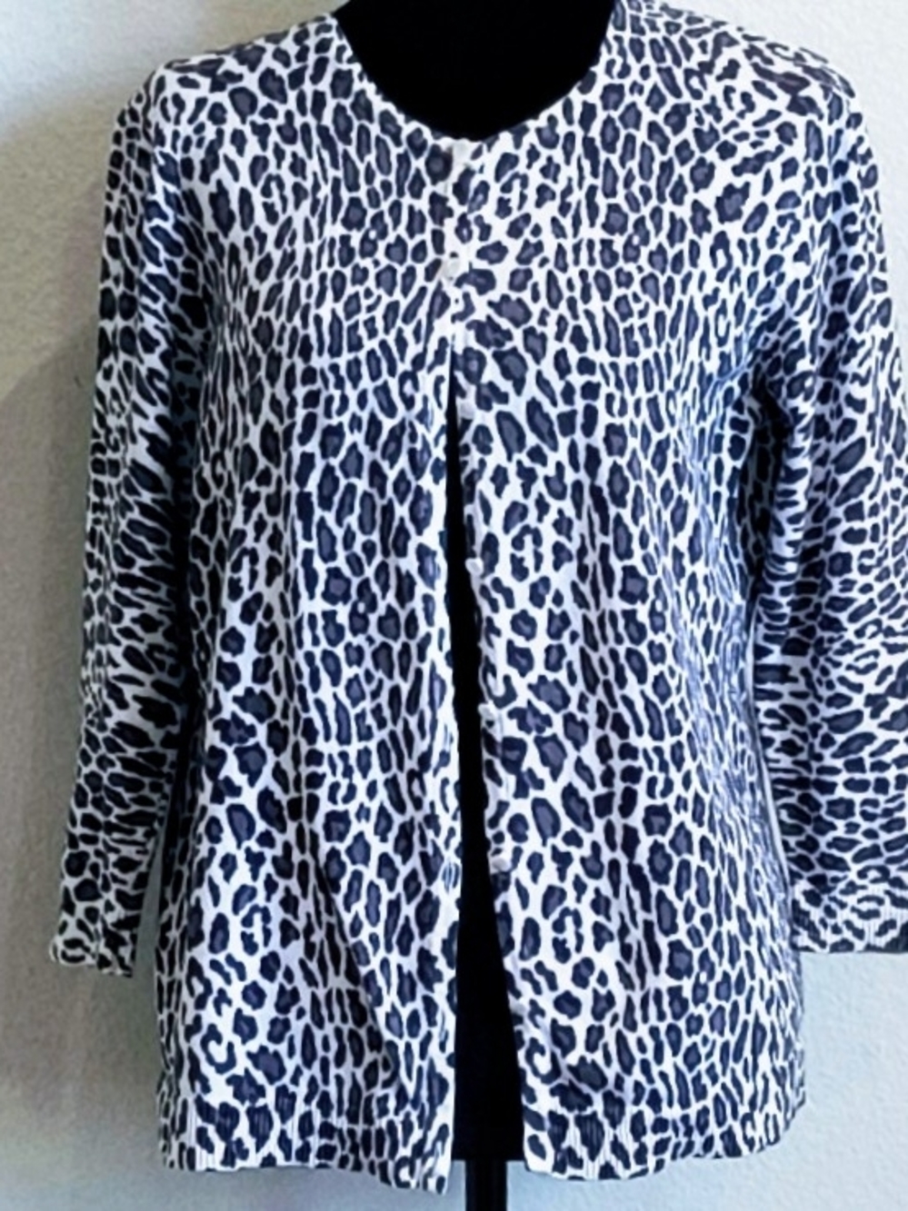 croft & barrow Cream and Gray Leopard Print Cardigan